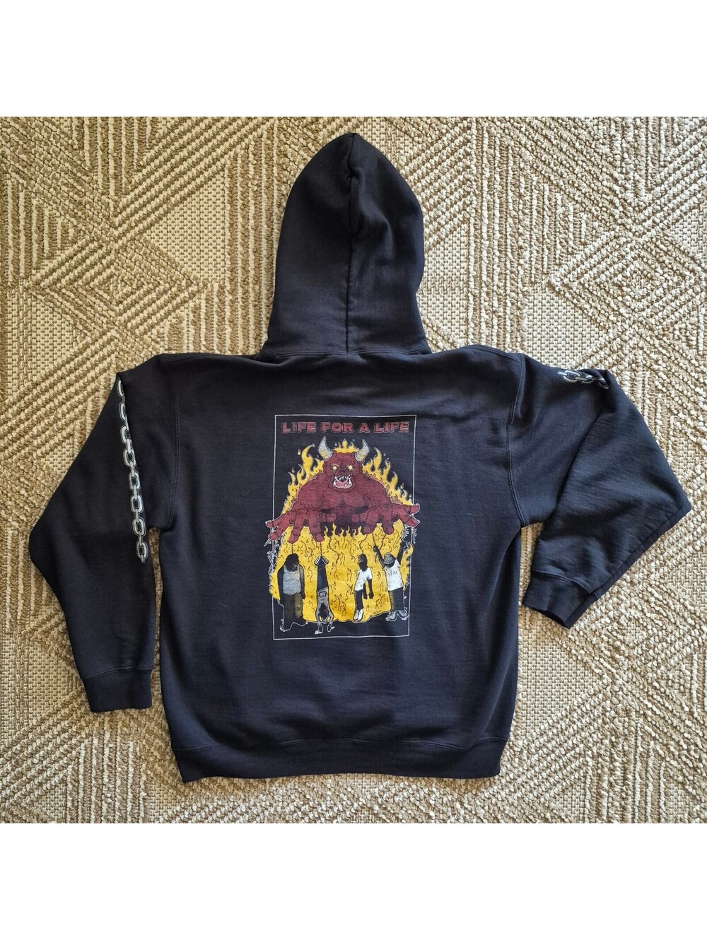 Vintage Life For A Life Band Hoodie LFAL Hardcore Punk Black L